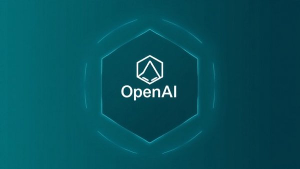 OpenAI logo with abstract geometric background for practical adoption of AI