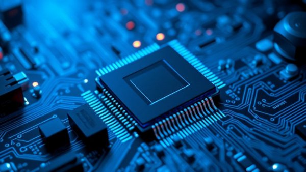 Futuristic microchip showcasing future technology in the semiconductor market.