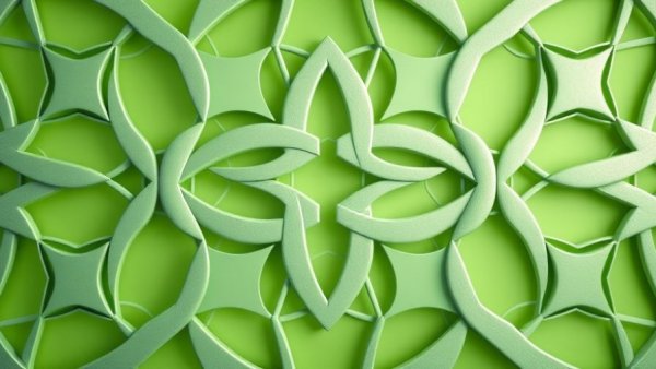 Abstract geometric pattern with interlocking shapes in green, focusing on AI advertising ethics and consumer protection.