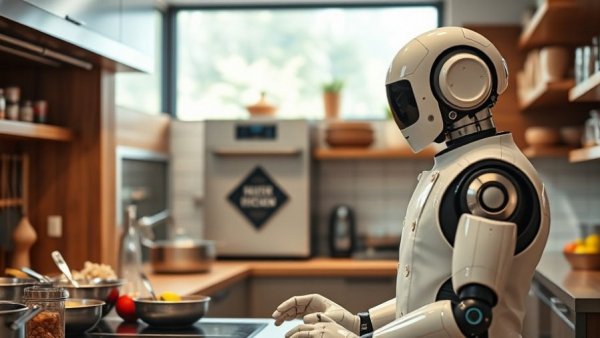 AI creativity in the kitchen with a chef and robot coworking.
