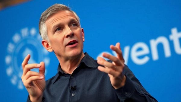 Man discussing AI technology trends at an event