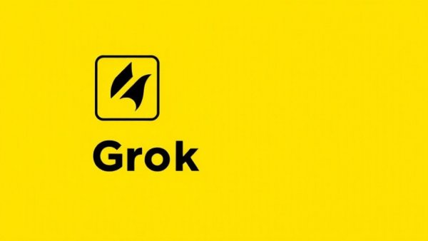 Minimalistic 'Grok' logo on a bright yellow background.