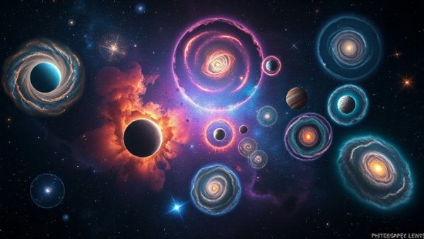 Colorful cosmic phenomena showcasing galaxy diversity in deep space.