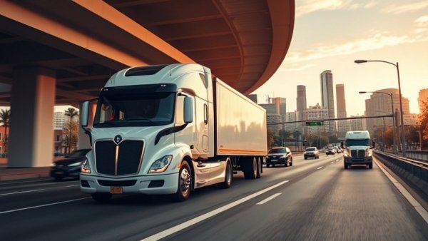 Futuristic semi-truck in city seen in Waabi robotaxi expansion.