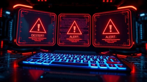 AI in digital defense visual with alerts and keyboard