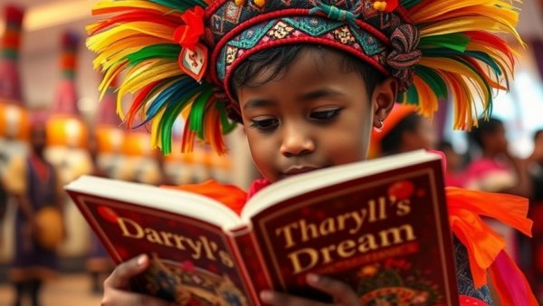 Child reading 'Darryl's Dream' at literacy and culture festival New Orleans.