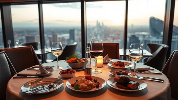 Romantic dining setting in Nashville with wine and gourmet food.