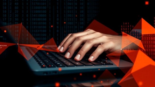 Graphic hands on keyboard with binary code, Claude Code AI impact.