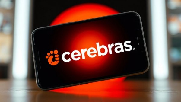 AI technology trends: Smartphone screen shows Cerebras logo with orange backdrop.