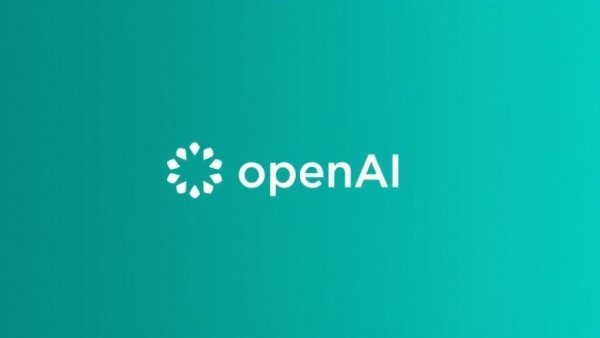 OpenAI brand logo on teal geometric background, ads testing