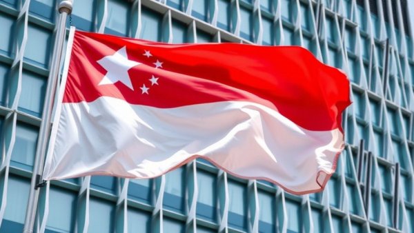 Singaporean flag waving in front of a building, symbolizing China-backed hackers telecommunications challenges.