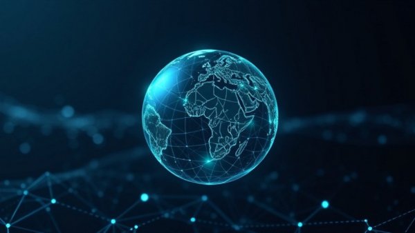Futuristic digital globe representing AI advancements.