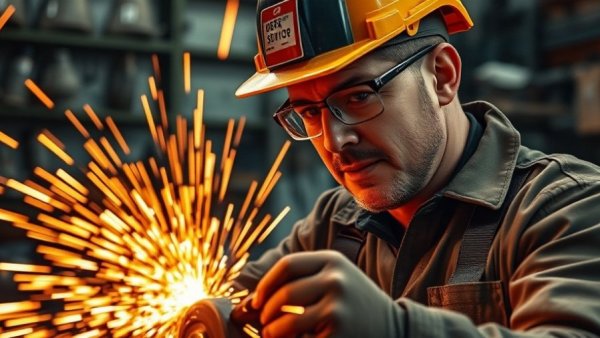 Close-up of a worker grinding metal, sparks flying in a workshop. OpenAI Codex-Spark