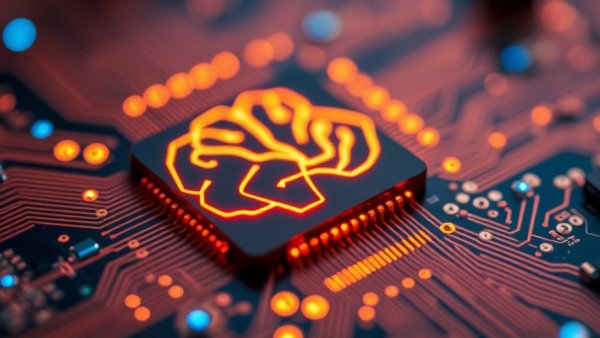 Glowing circuit board depicting future technology.