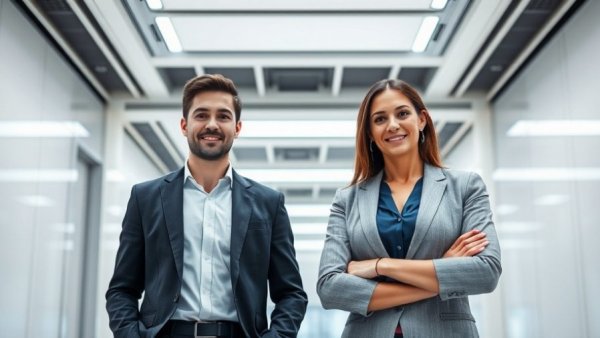Two professionals in a modern office, highlighting health technology.
