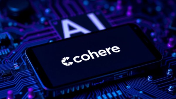 Cohere logo on smartphone with AI digital background, multilingual AI models