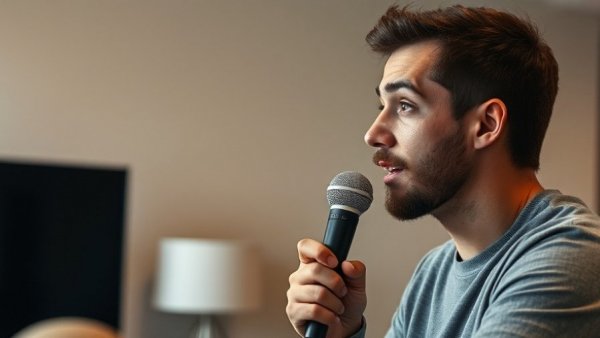 Young man discussing AI creativity in a podcast setting.