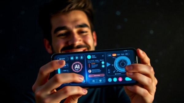 Man showcasing AI creativity options on smartphone.
