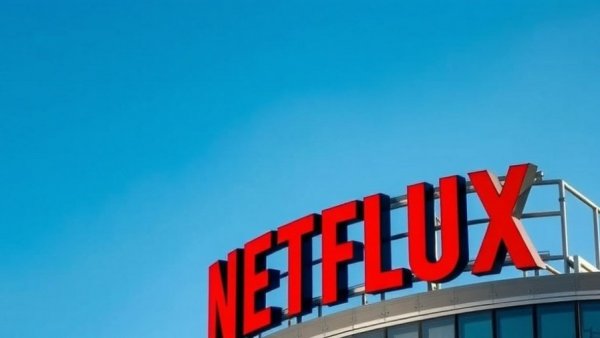 Netflix sign on building under clear blue sky.