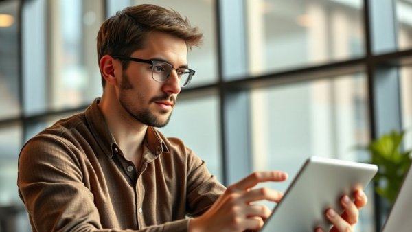 Young man discussing GPT-5.3 Instant AI Enhancements in modern office