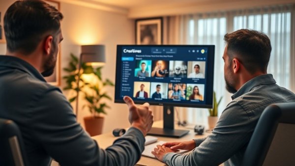 AI creativity in modern office, man gesturing during discussion.