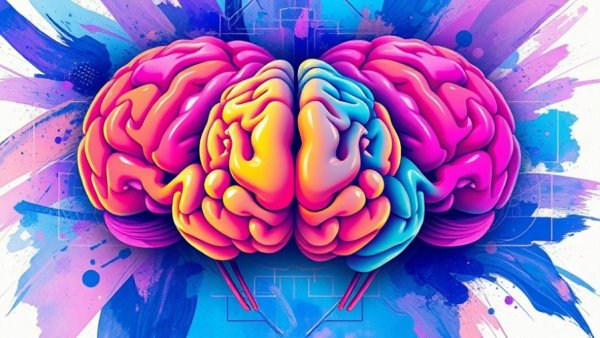 Abstract colorful brain illustration for Grammarly Expert Review feedback.