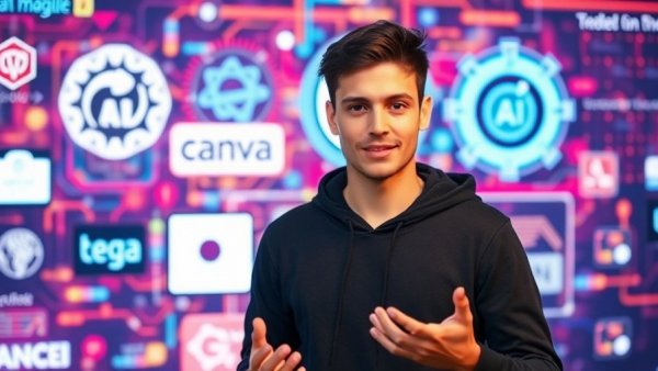 AI creativity news presented with tech logos in dynamic style.