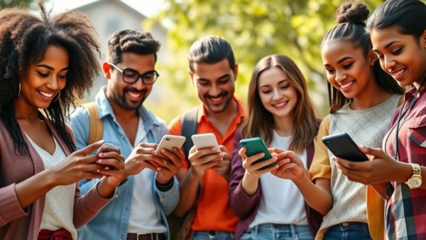 People using friendship apps together in a social setting