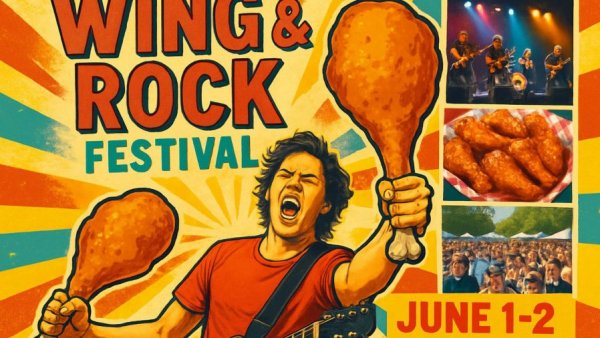 Vibrant Wing & Rock Festival poster for 2026 event in Canton, GA.