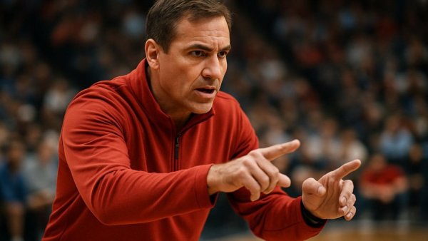 Georgia Bulldogs coach strategizing during March Madness game.