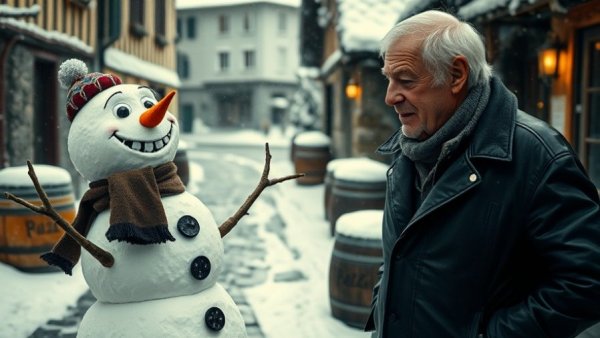 Future robotics in a winter scene with a snowman character.