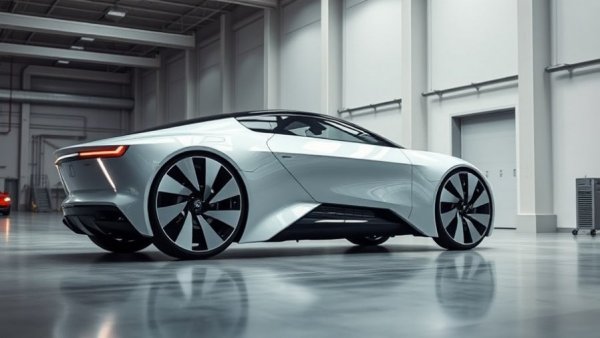 Futuristic electric vehicle in modern industrial setting
