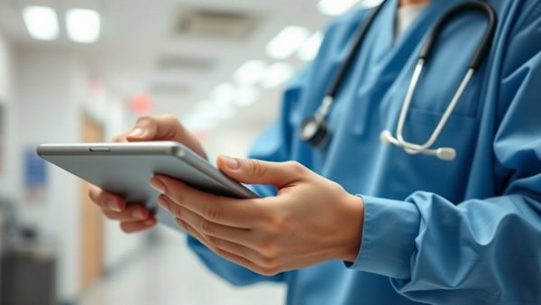 Healthcare professional using a tablet highlighting cyber resilience.