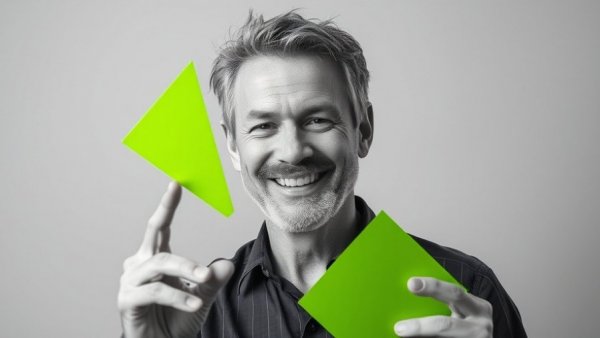 Professional man with geometric design, AI agents identity management.