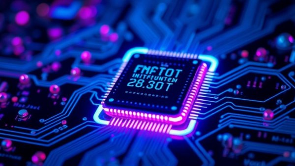 Quantum computers encryption concept with microchip and binary code