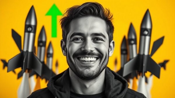 SpaceX IPO news art with man, rockets, and upward arrow