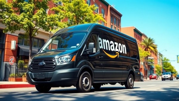 Amazon delivery van parked on sunny street, highlighting fuel surcharge context
