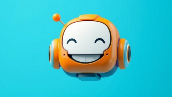 Colorful cartoon robot head with vibrant colors on a blue background.