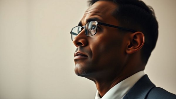 Business figure contemplating AI investments, thoughtful gaze.