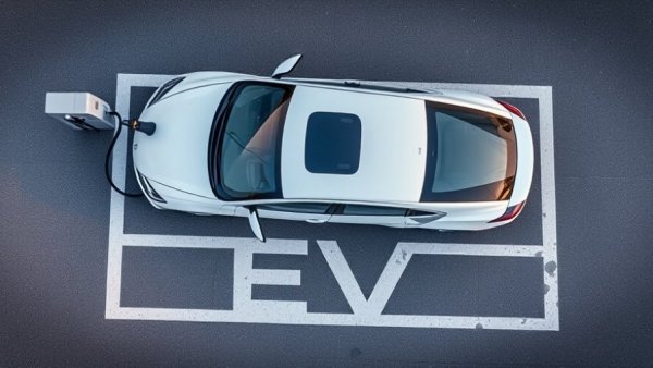 EV charging station with white car highlighting used EV sales.