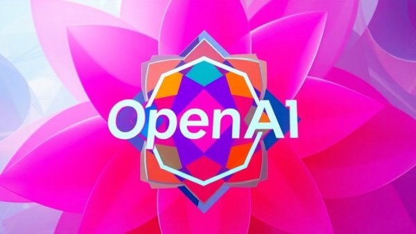 Colorful abstract OpenAI logo with vibrant pink background.
