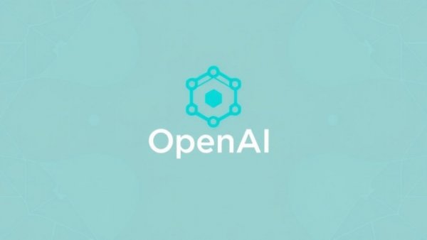 Minimalistic teal OpenAI logo on geometric teal background