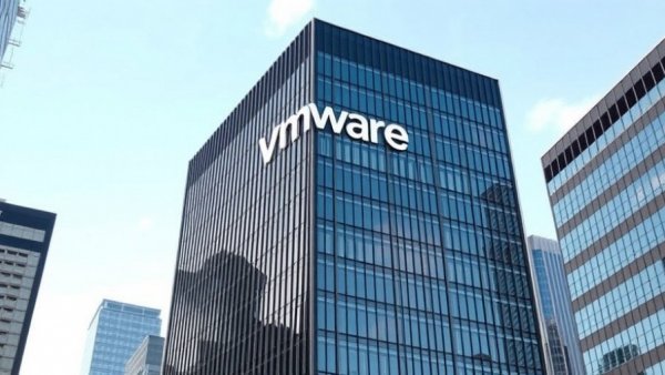 Corporate building with VMware logo on glass facade.