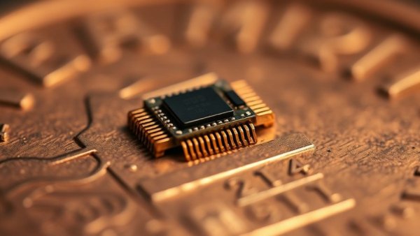 Tiny microchip on copper coin illustrating data center energy efficiency chip.