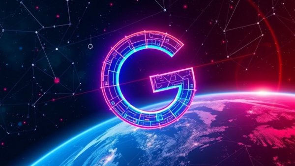 Colorful wireframe G logo over Earth representing AI creativity.