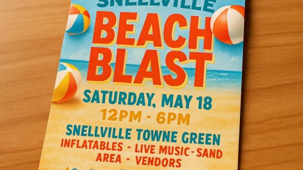 Snellville Beach Blast flyer with event details and sponsors.