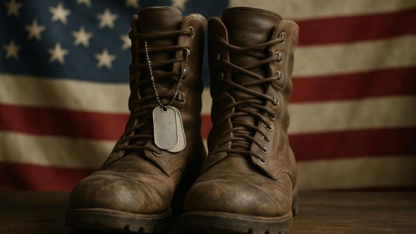 Military boots with dog tags in front of American flag, atlanta free events