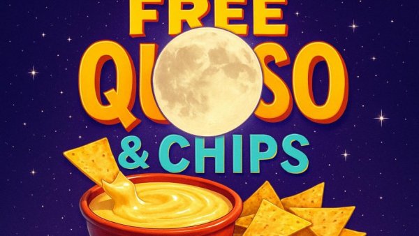 Atlanta free events poster with full moon and queso promotion.