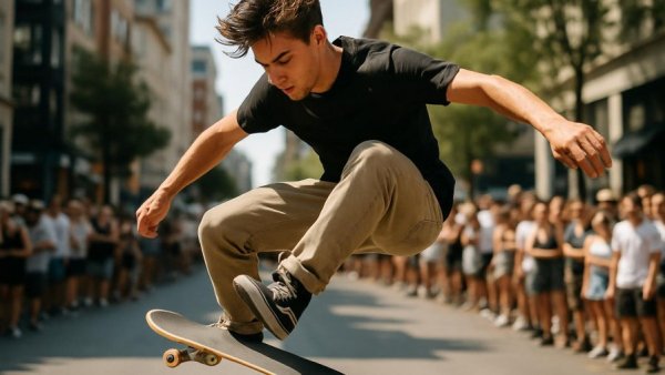 Young skateboarder at Atlanta free event performing a trick.