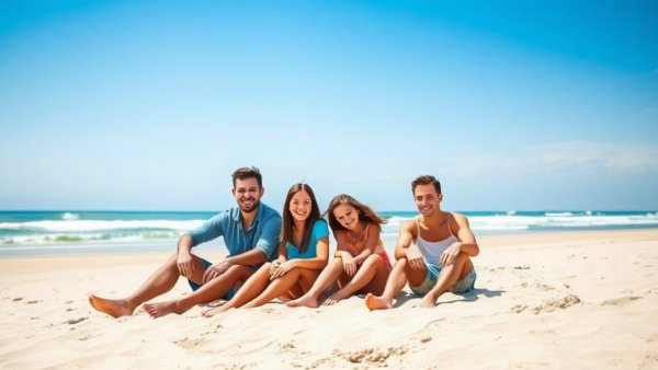 Family enjoying a day on North Carolina beaches with clear skies.